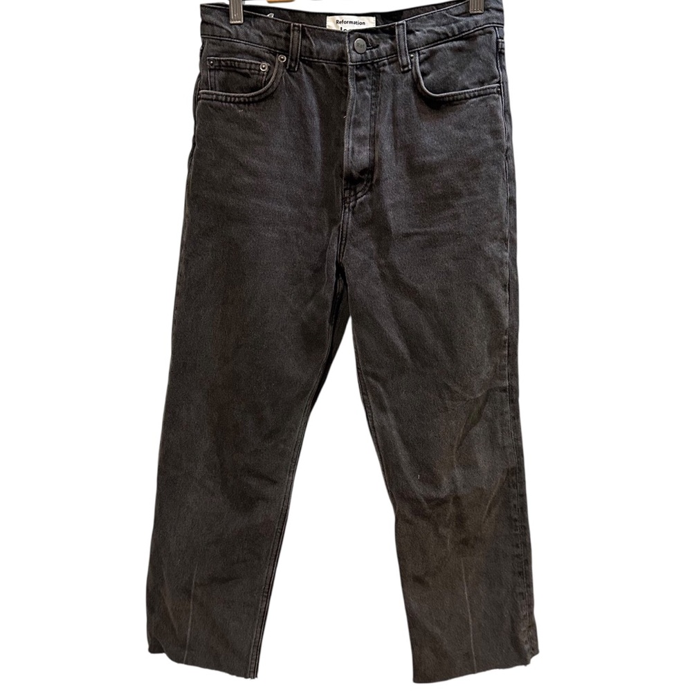 Reformation Cynthia High Rise Straight Jeans Shorter Black Button Fly Size 27
